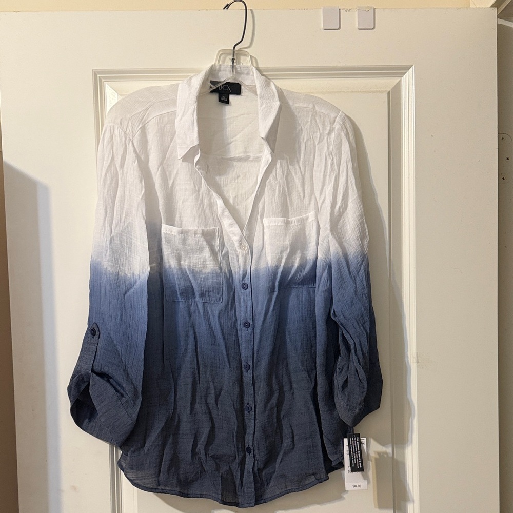 Blue and White Ombre Button-Up Shirt